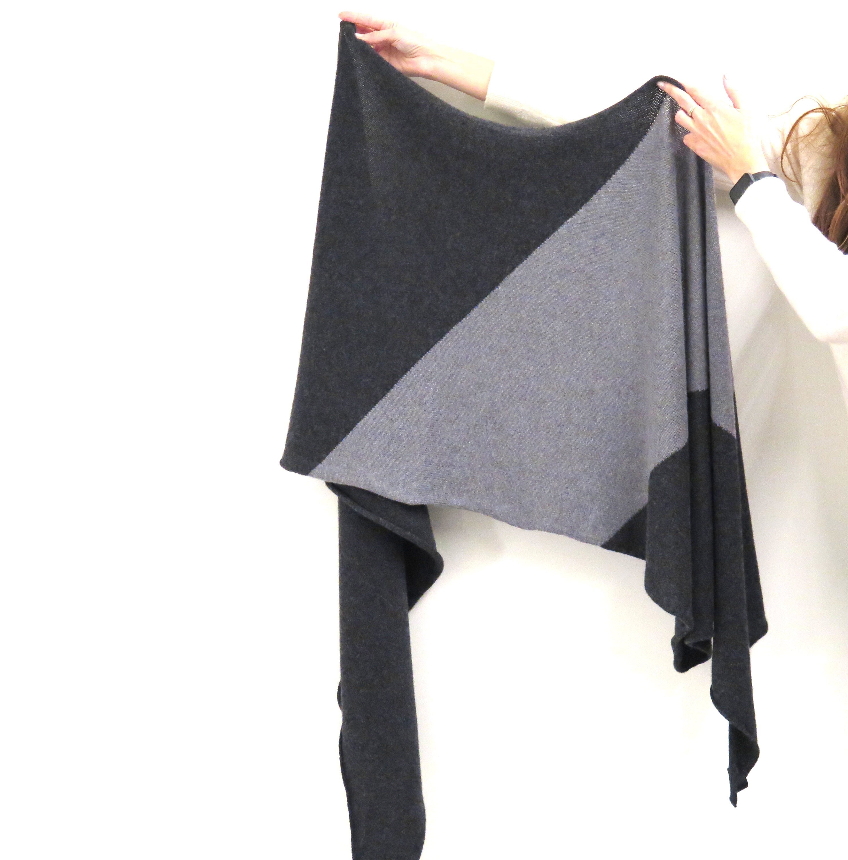Big Grey Cashmere Merino Wool Scarf,  asymmetrical cashmere wrap scarf stole, Christmas gift idea, men's cashmere wool striped scarf