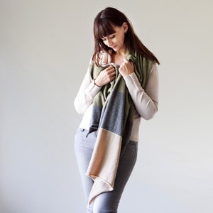 Cashmere Merino Wool scarf in grey champagne green, Colour - Block Cashmere Scarf, Christmas gift idea