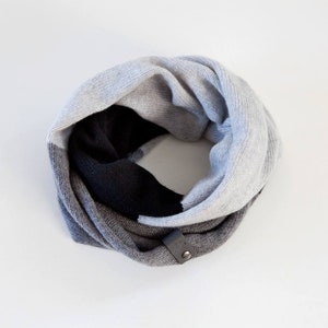 To Tone Cashmere Merino Wool Infinity Scarf for Men and Women, Loop Scarf in Black Grey colors, cowl neck warmer lightweight snood