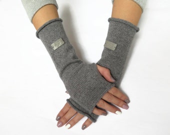 Calentadores de brazos de cachemira gris, guantes de medio dedo de lana merino, mitones de punto sin dedos, guantes de mujer, ideas para regalos de Navidad, guantes de punto para mensajes de texto
