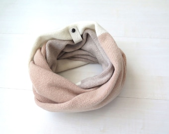 Brown cashmere merino wool infinity scarf, knitted cowl neck warmer, soft shoulder wrap, hooded scarf, cashmere knit snood neck warmer