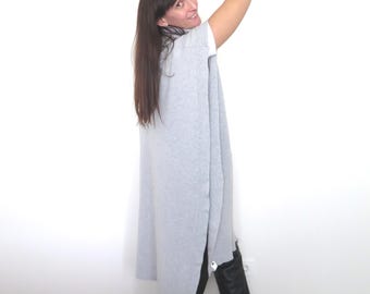 Long knitted cashmere merino poncho with high neck, sweater with golf type neck, wool tunic sweater, Christmas gift ideas, pregnancy clothes