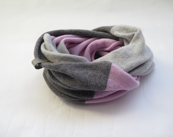 Grey and Lilac Cashmere Merino wool Infinity Scarf, Loop Scarf, Cashmere knit women scarf snood, sale, gift cashmere shawl, neck warmer