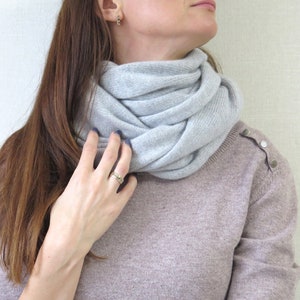 Gray Infinity Scarf Snood Blanket Cover up, Head Wrap, Handmade All season Winter Knitted Scarf, Christmas Gift ideas for All, Circle scarf