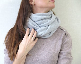 Gray Infinity Scarf Snood Blanket Cover up, Head Wrap, Handmade All season Winter Knitted Scarf, Christmas Gift ideas for All, Circle scarf