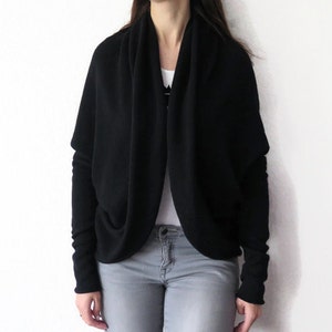 knit women cocoon shrug, cashmere sweater women, Cashmere and merino knitted cardigan, Long black cashmere cardigan, Open front cardigan