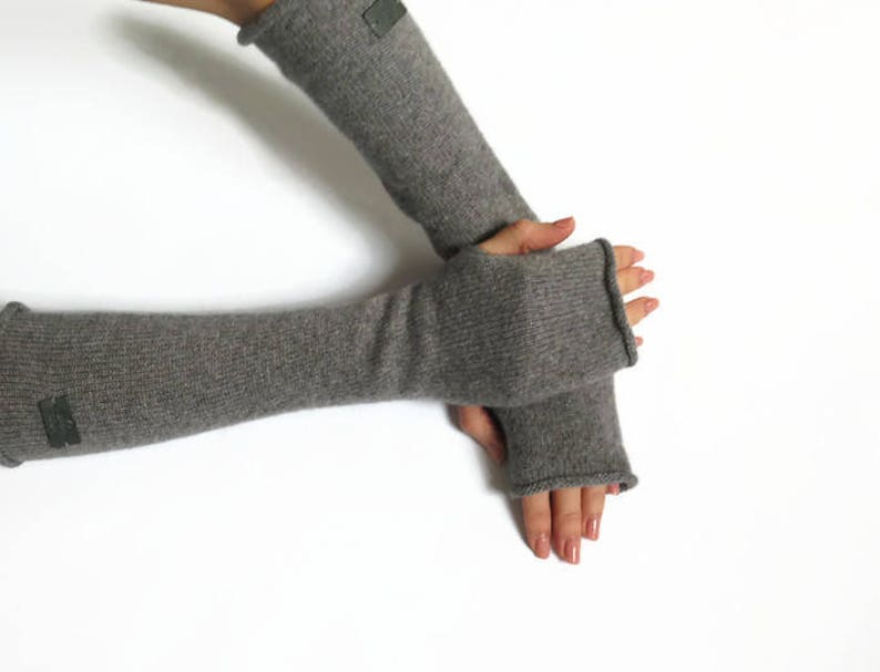 Grey Cashmere Arm Warmers, Cashmere Fingerless Gloves, Long Womans Fingerless Gloves, Wrist Warmers, Cashmere wrist warmers, Wool Gloves image 1