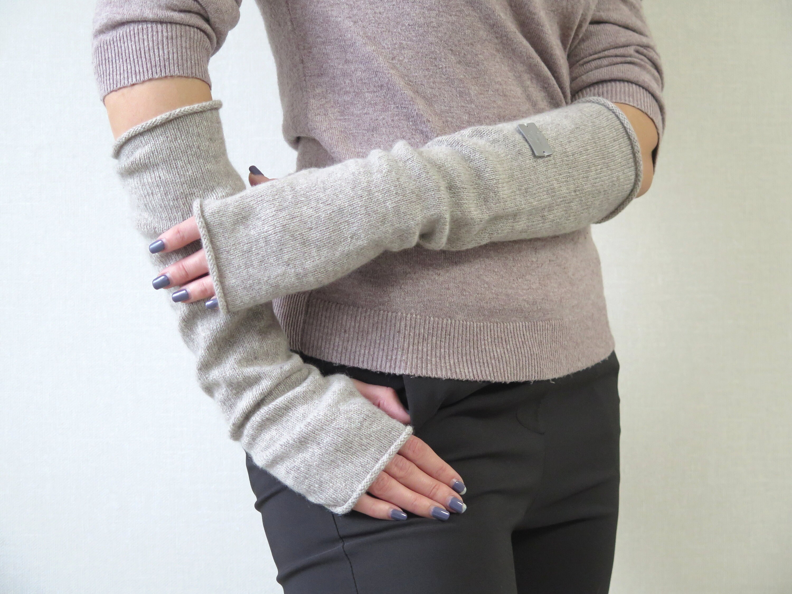 Cashmere Merino Wool Arm Warmer With Finger Felt, Soft