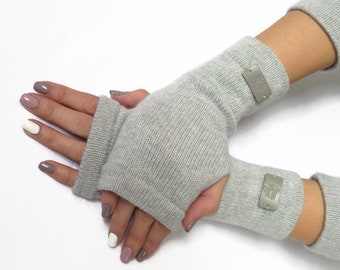 Cashmere gloves, fingerless cashmere gloves, arm warmers grey, wool gloves, black fingerless gloves, armstulpen wolle, gift for women