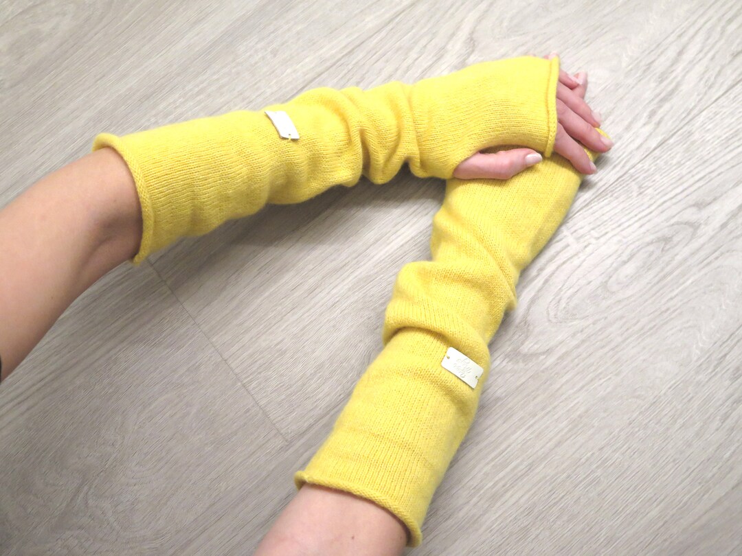 Cashmere Merino Wool Arm Warmers With Thumb Hole, Cashmere Fingerless