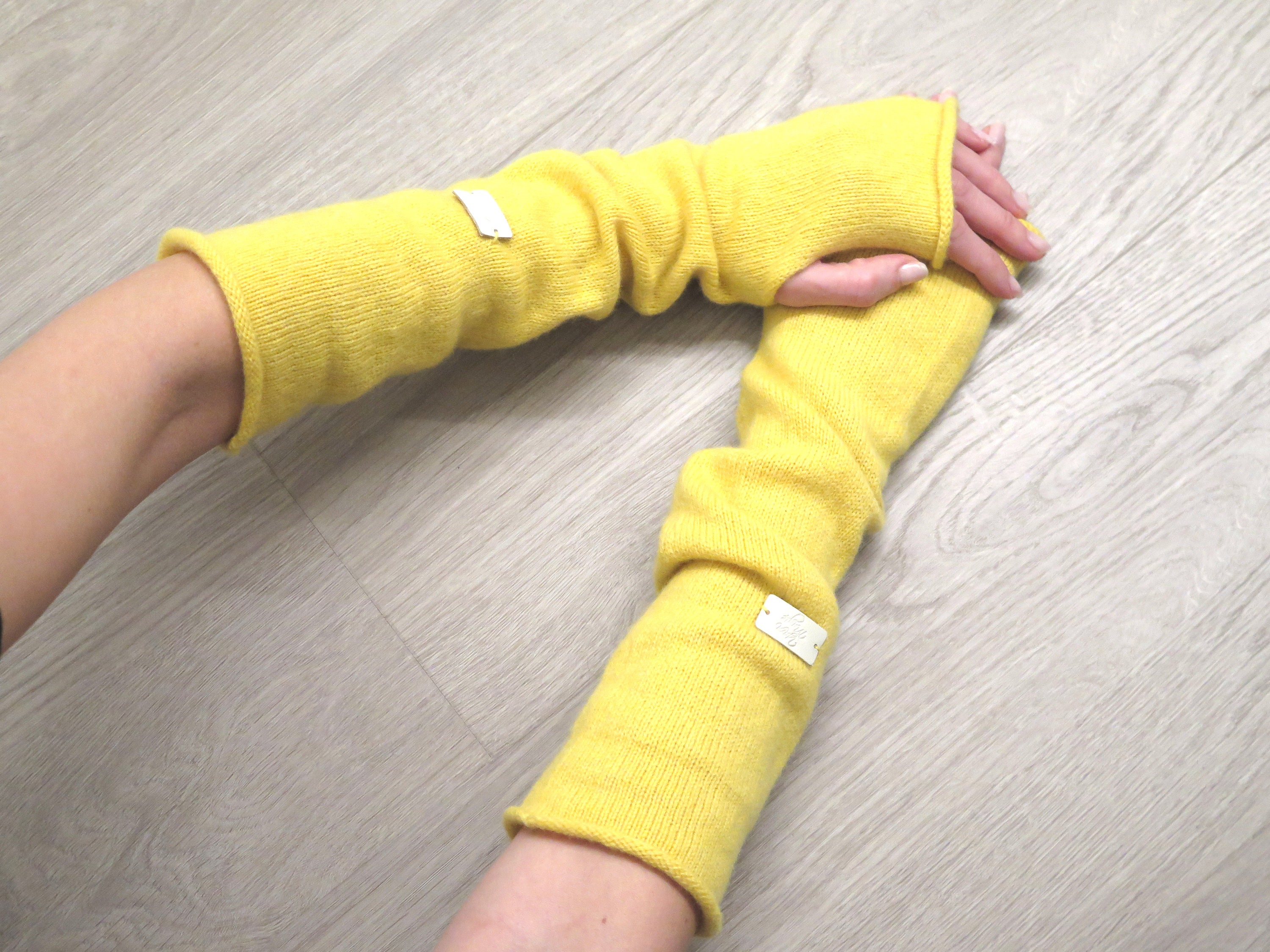 Pair Winter Long Fingerless Gloves Knit Elbow Length Thumb Hole Arm  Warmers