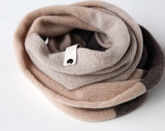 Brown cashmere infinity scarf for women, androgynous clothing, loop scarf, mens scarf, Christmas gift idea, oversized scarf, hooded scarf