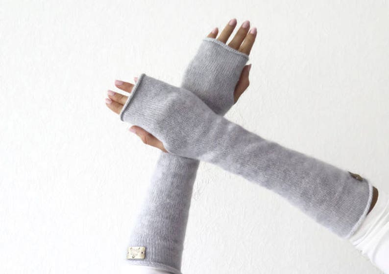 Grey Cashmere Arm Warmers Cashmere Fingerless Gloves Long Etsy UK