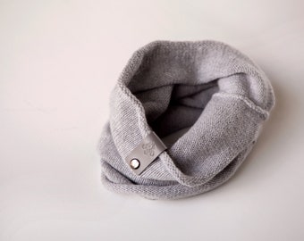 Kids Cashmere Merino wool knit gray scarf snood neck warmer, knitted adults cashmere thin cowl, baby scarf, cashmere merino wool headband
