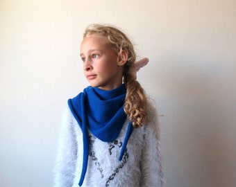 Baby Blue Cashmere merino wool kid scarf, Camel knit triangle scarf, Christmas gift idea, cashmere wool snood child, kid infinity scarf wool