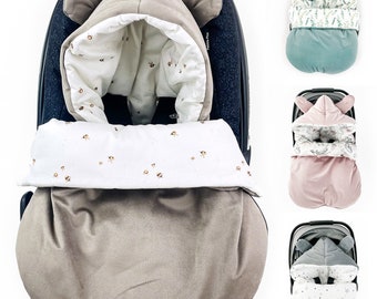 WINTER footmuff for baby car seat sleeping bag padded blanket bee bee beige, stroller bed cradle all year round GOTS