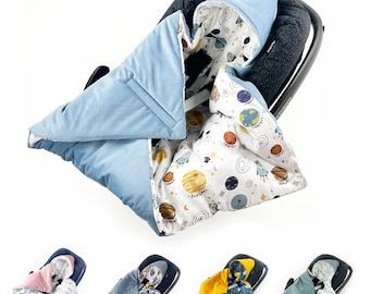 Winter inbakerdeken maat babyzitje. 0-6 maanden WELTALL Space Rocket Planets licht dun bijv. voor Maxi-Cosi Cybex, babydeken HET HELE JAAR DOOR