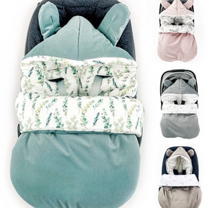 WINTER footmuff for baby seat car seat sleeping bag padded eucalyptus blanket, pram bed cradle all year round GOTS