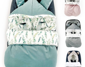 WINTER Fußsack für Babyschale Autositz Schlafsack wattiert Einschlagdecke Eukalyptus, Kinderwagen Bett Wiege ganzjährig GOTS