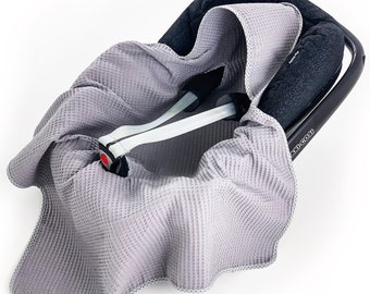 BABEES© blanket waffle cotton waffle piqué for baby car seat, Maxi-Cosi, spring summer THIN blanket for stroller GRAY