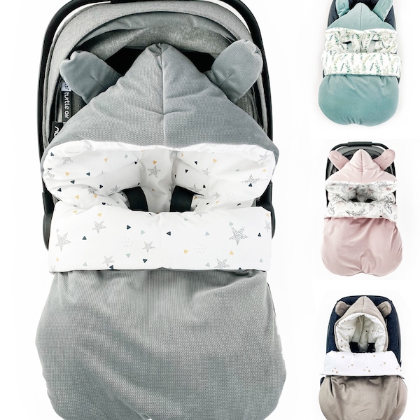 WINTER Fußsack für Babyschale Autositz Schlafsack wattiert Einschlagdecke grau sterne, Kinderwagen Bett Wiege ganzjährig GOTS