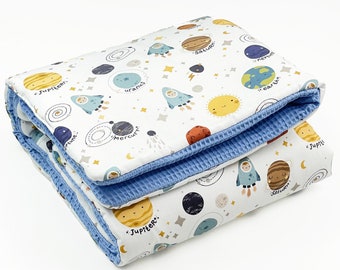 Baby blanket baby waffle stroller blanket blanket 100 x 75 cm space rocket planet blanket all year children gift birth