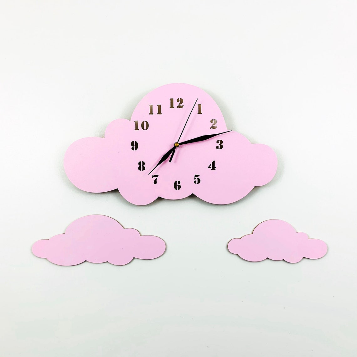 Babees© Children's Wall Clock Clouds Pink Wood Clock Etsy