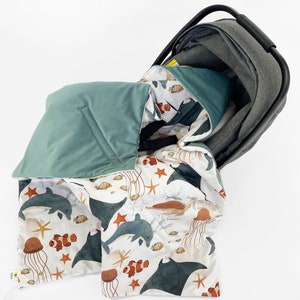 All year round XXL Sea World sea swaddling blanket baby seat without filling size. XXL 0-12 months e.g. for Maxi-Cosi, Cybex, baby blanket