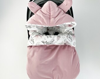 B.ware, 2nd choice, damaged hole, WINTER footmuff for baby seat car seat sleeping bag padded swaddle blanket pink flowers