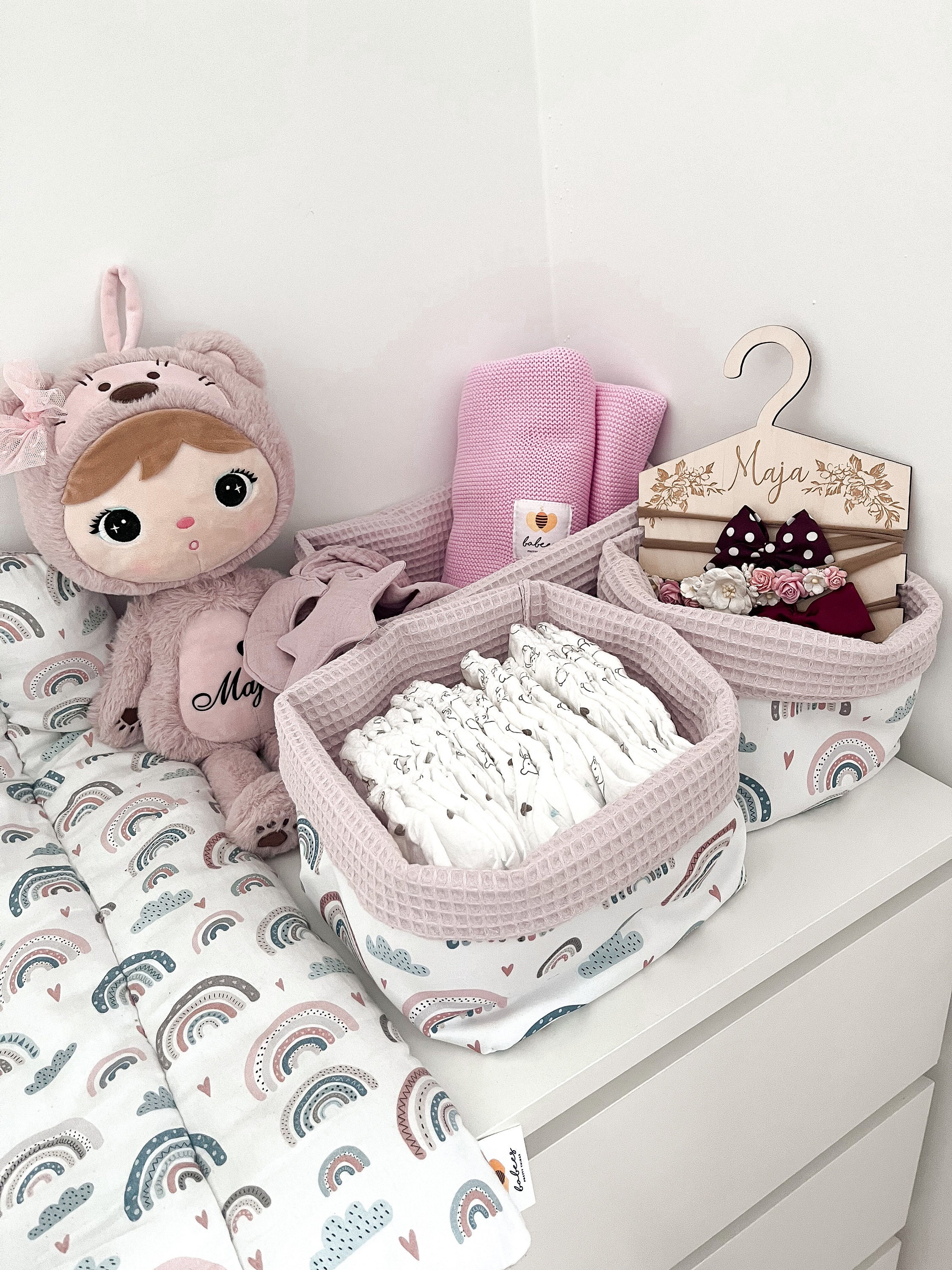 Set Di 2 Cestini Portaoggetti In Cotone Intrecciato - Organizer Per Trucco, Fasciatoio E Casa - Bianco - Foto 14