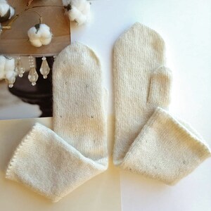 Gloves For Winter Wedding White Ivory Mittens, glass crystals, luxury mittens, warm long gloves image 2