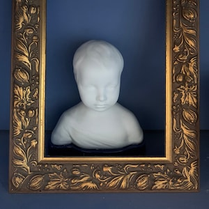 Vintage Limoges sculpture of a young boy, biscuit de porcelaine, blue base, statue Limoges, blue de four, biscuit figurine, Limoges statue