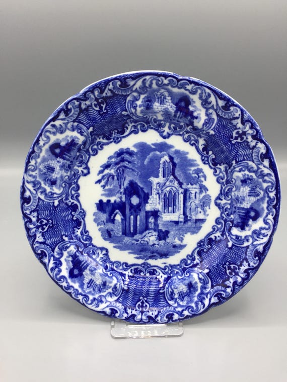 Antique Flow Blue Plate by JONES & SONS Abbey 1790 Etsy