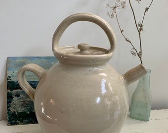 Large French white gargoulette, off white confit pot, antique French pitcher,  Provencal stone ware, French storage jar