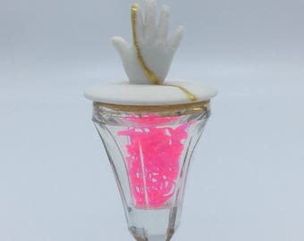 Glass art work, 'Elixir', kintsugi of antique glass, kintsukuroi, assemblage art, mixed media art