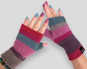 colorful fingerless gloves, odd mittens, merino wool hand warmers, gift for book lover