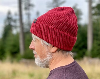 Thin wool beanie hat for women or men, burgundy hat premium merino wool, handmade cuff or slouchy hat, large size fall hat