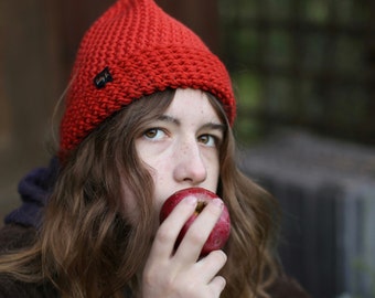 chunky beanie from merino wool, warm winter beanie hat for women and men, burnt orange crochet beanie for hiking or skiing