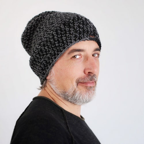 Cashmere Black Slouchy Beanie Hat for Men Wool Cashmere Cotton - Etsy