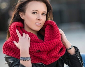 chauffe-épaules surdimensionné fait à la main rouge, élégante capuche en laine épaisse, accessoire élégant pour femme ou homme, cadeau de Noël pour femme