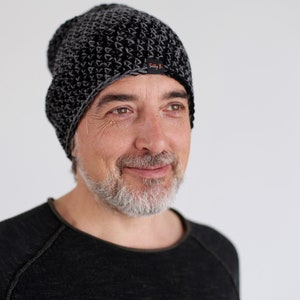 Mens wool hat, black and gray thick beanie, warm hat for winter, Christmas gift for husband, hat for large head image 4