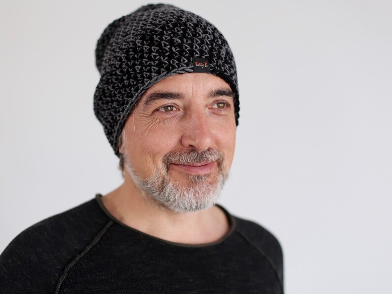 Mens wool hat, black and gray thick beanie, warm hat for winter, Christmas gift for husband, hat for large head image 4