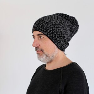 Mens wool hat, black and gray thick beanie, warm hat for winter, Christmas gift for husband, hat for large head image 3