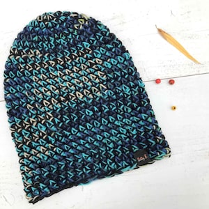 airy crochet beanie hat navy, thin acrylic hat dark blue, autumn slouchy hat for men and women