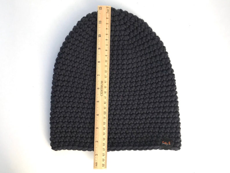 winter beanie hat for men or women, merino wool dark grey beanie for large head, mens gifts, chunky crochet handmade hat zdjęcie 7