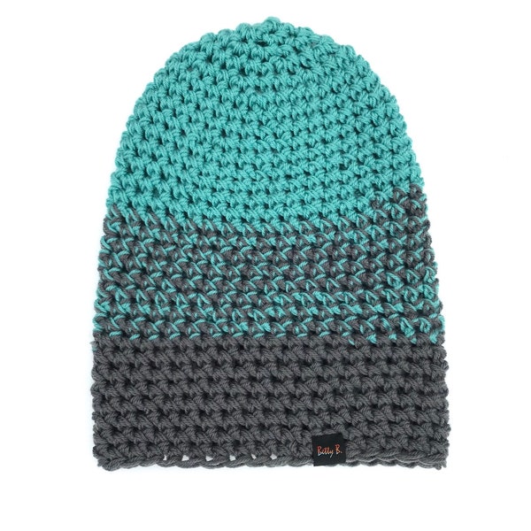 Bonnet mince et aéré pour le printemps ou l’automne, long bonnet bouffant deux tons ombre, bonnet baggy hipster boho, casquette végétalienne douce confortable