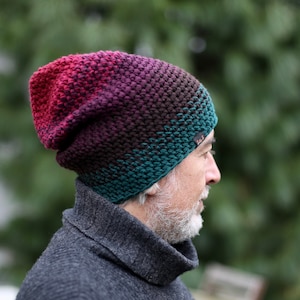 Wool beanie hat for men or women, merino dark beanie for large head, men’s gifts, chunky crochet handmade hat, winter accessories