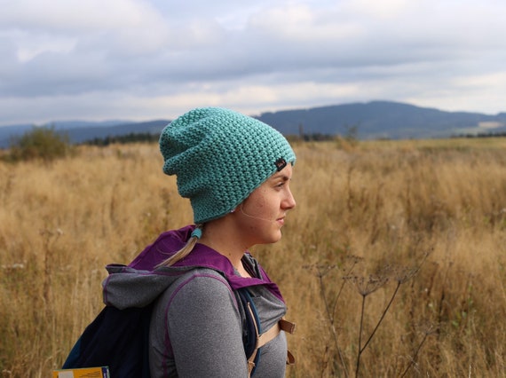 blue green beanie