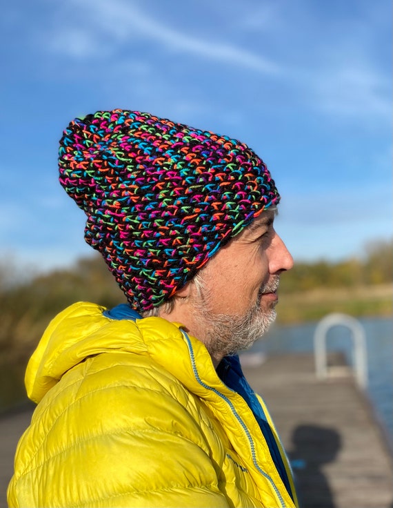 Black and Rainbow Thick Beanie Hat for 