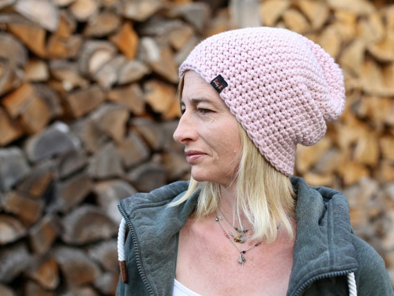 Light Pink Beanie Hat for Women Slouchy 